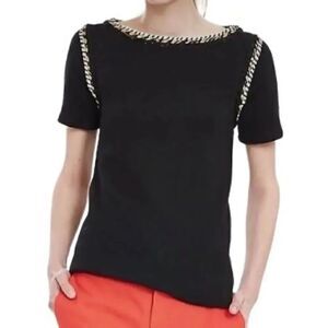 Banana Republic French Terry Rope Trim Tee in Dark Black/Gold/White Women’s XS